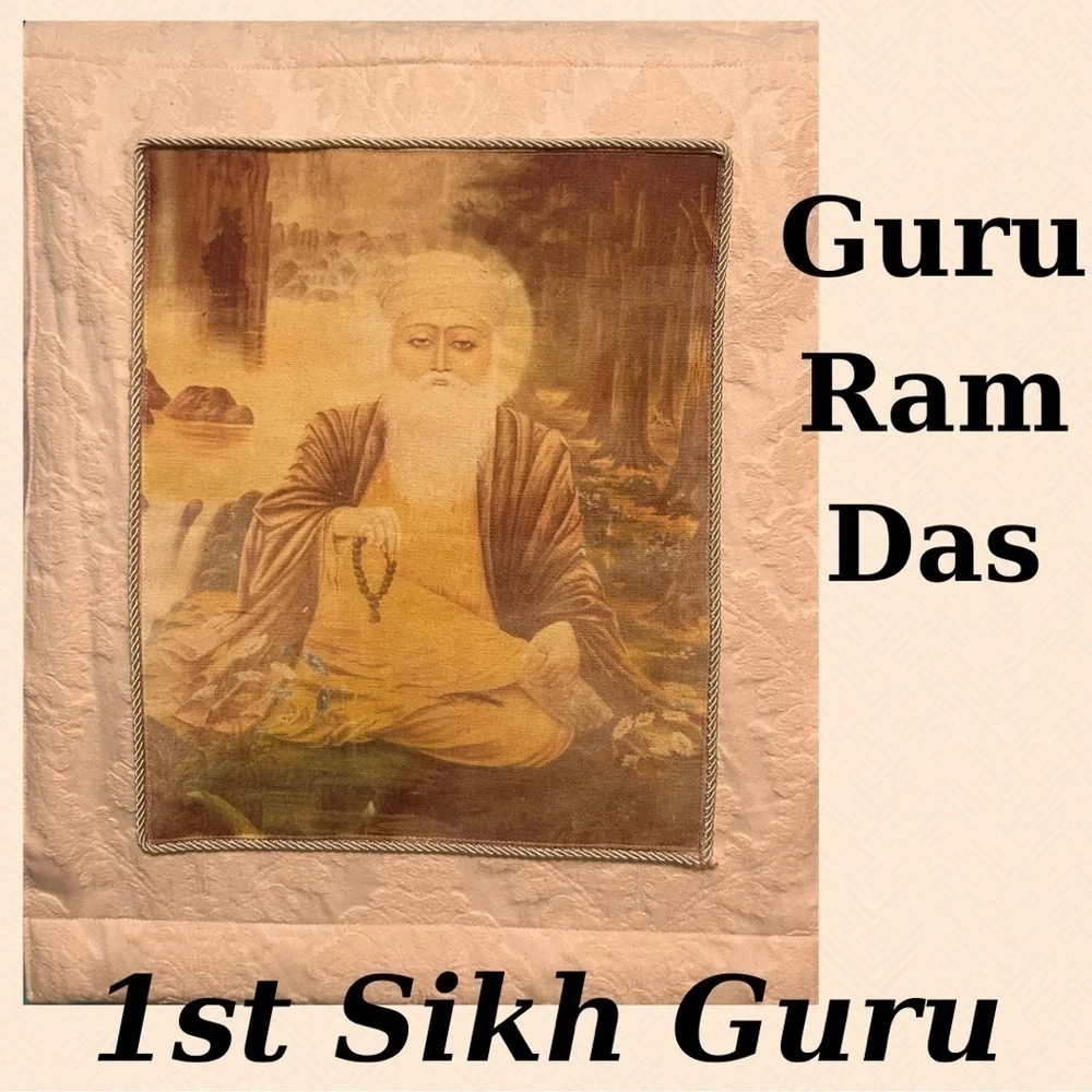Guru Ram Das High Quality Jacquard Tapestry on Wrought Iron Hanger
